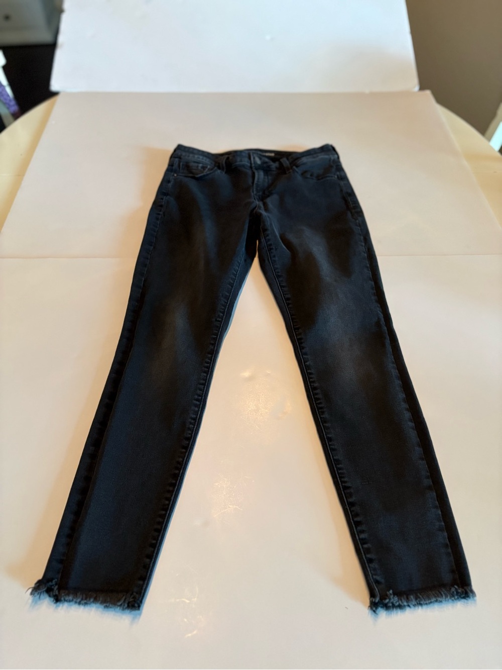 Old Navy Rock Star Mid Rise Black Frayed Hem Skinny Jeans